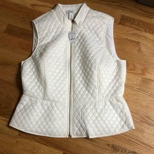 WHBM Quilted Peplum Zipper XL Vest SO CUTE! Cream white gold zip!